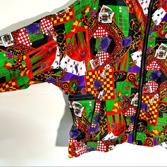 Vintage 80’s Avait Sportif Casino Print Zip Up Windbreaker w/ Crown Royal Patch - Picture 7 of 10